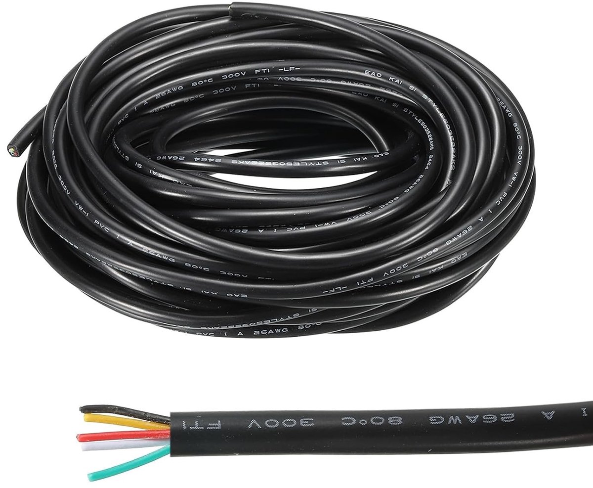 26AWG elektrische kabel met 5 geleiders voor LED-verlichting, tinned koper, 100m, lage spanning, PVC flexibele hoes, zwart voor verlichting en stroomtoepassingen