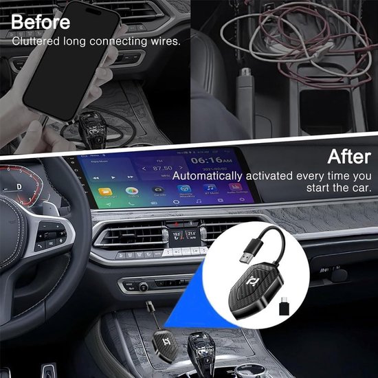 Wireless Carplay Adapter & Geschikt voor Android Auto Wireless Adapter, 2 in 1 USB Mini Car Play Dongle & Android Auto Adaptor, Bluetooth Plug and Play Carplay Box Wired to Wireless Converts van Carlinkit — afbeelding 3
