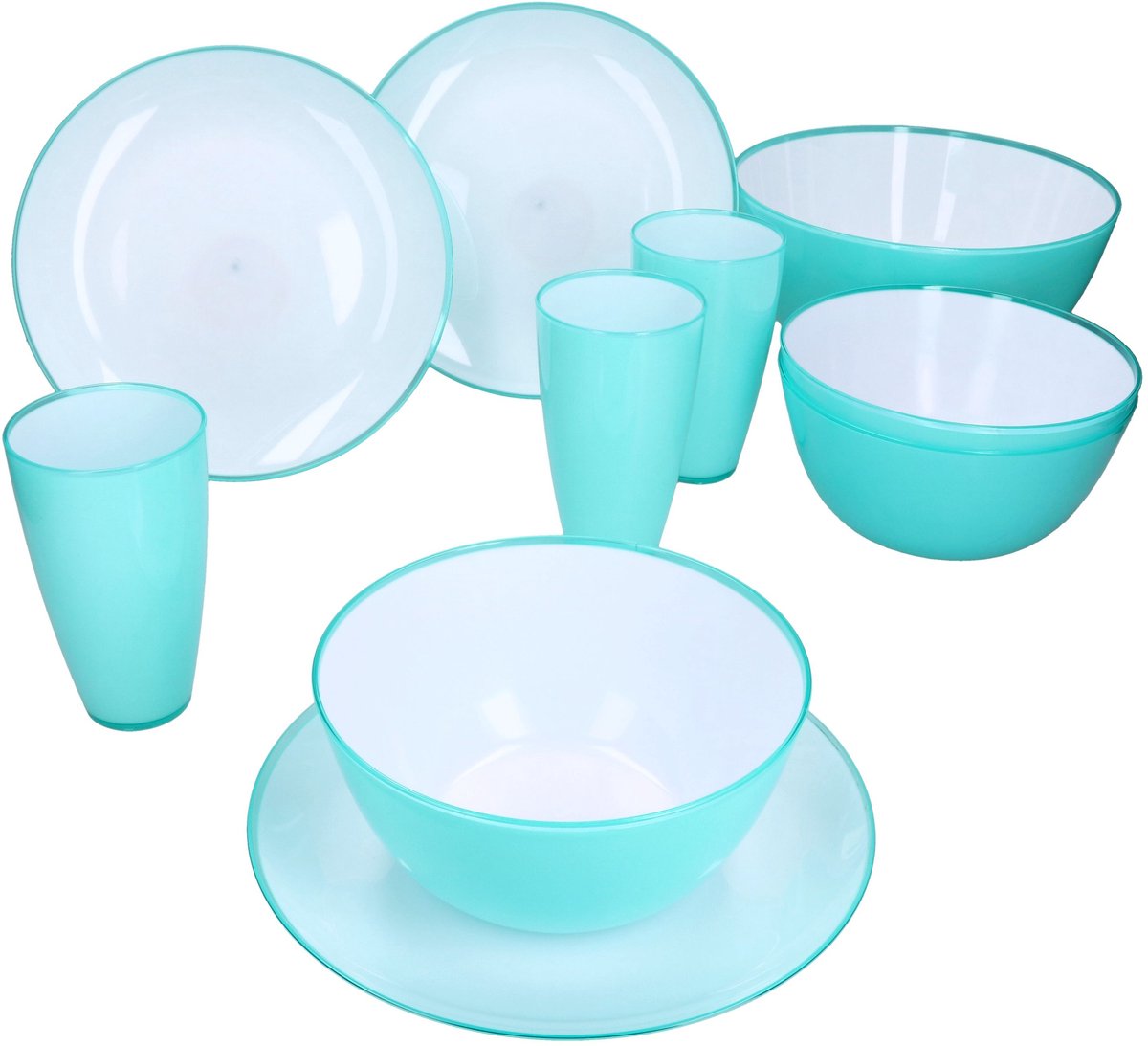 10-delig Set Uni kleurrijk ToGo Blauw Servies met bord, grote kom, kleine kommen & drinkbeker voor 3 personen – 3x 101004210, 3x 101004220, 3x 101004210 & 1x 101004240