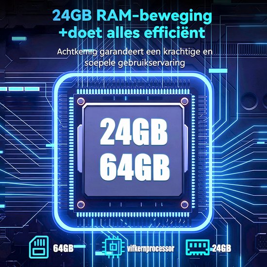 Android 16 Tablet - 10.1 inch Tablets- 24GB RAM + 64GB ROM– 6000mAh - 5G WiFi - Face ID - Zwart van kotsren — afbeelding 4