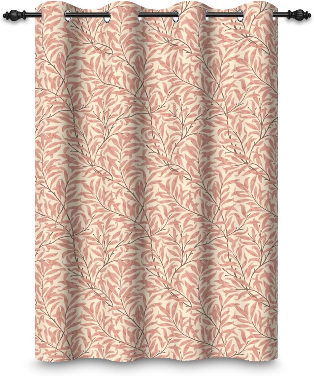 135 x 245 cm Verduisteringsgordijn Roze Planten Bladeren Patroon Vintage Naadloze Gordijnen Oogjes Thermische Isolatie Oogjes Raambehandelingen voor Woonkamer Slaapkamer 1 Paneel