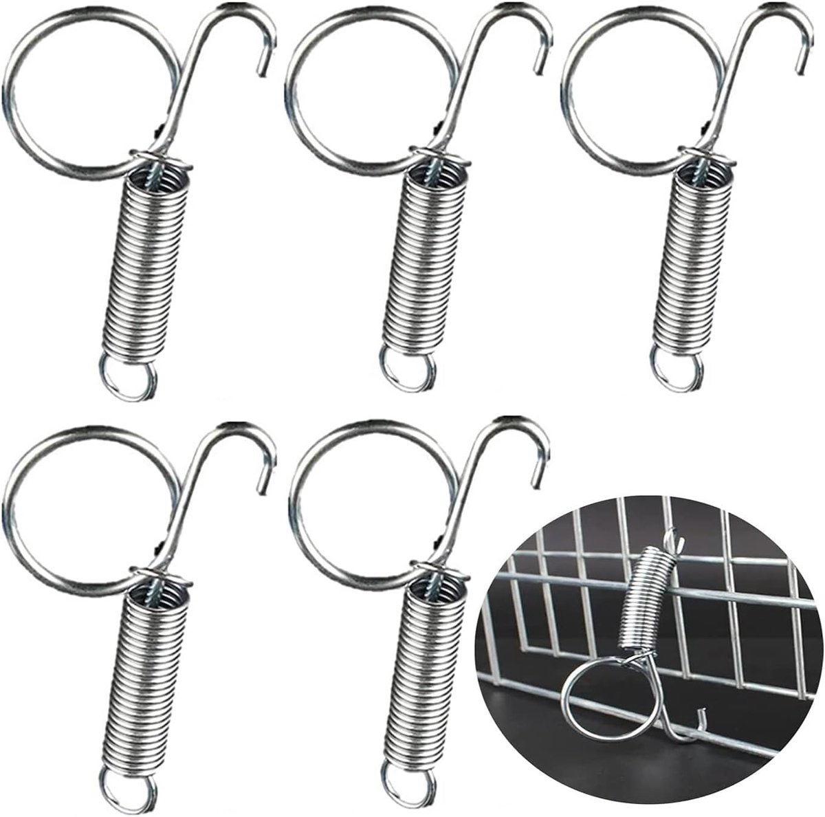 Deurhaken, 5 stuks, multifunctionele veerknophaken voor kooien, metalen konijnenkooi, deur, vingers, veren, voor vogels, honden, katten, papegaaien, kleine dieren