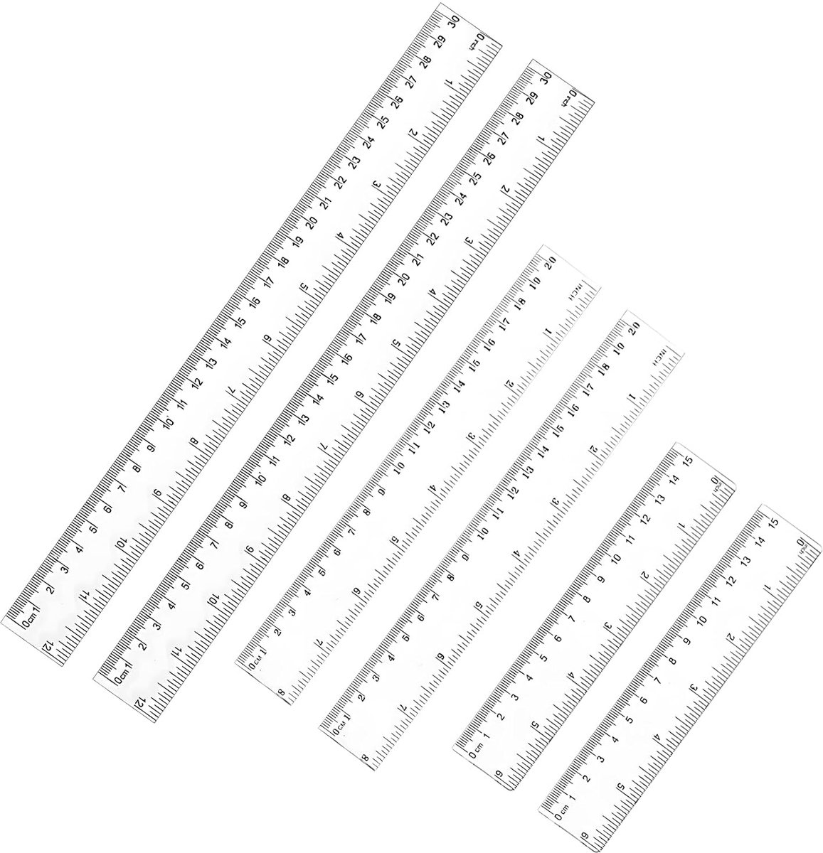 Linialen van transparante kunststof, 15 cm, 20 cm, 30 cm, dubbele demper, flexibel, onbreekbaar, precisie, ideaal voor school, kantoor en thuis