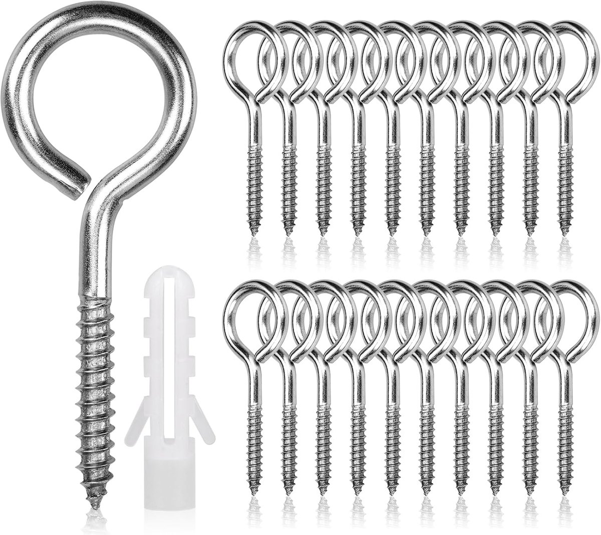 20 stuks oogschroeven roestvrij staal M5 x 65mm Heavy Duty schroefogen, grote ringschroeven ooghaken schroefhaken voor hangmand kroonluchter DIY kurk handwerk hangende houten frames zilver