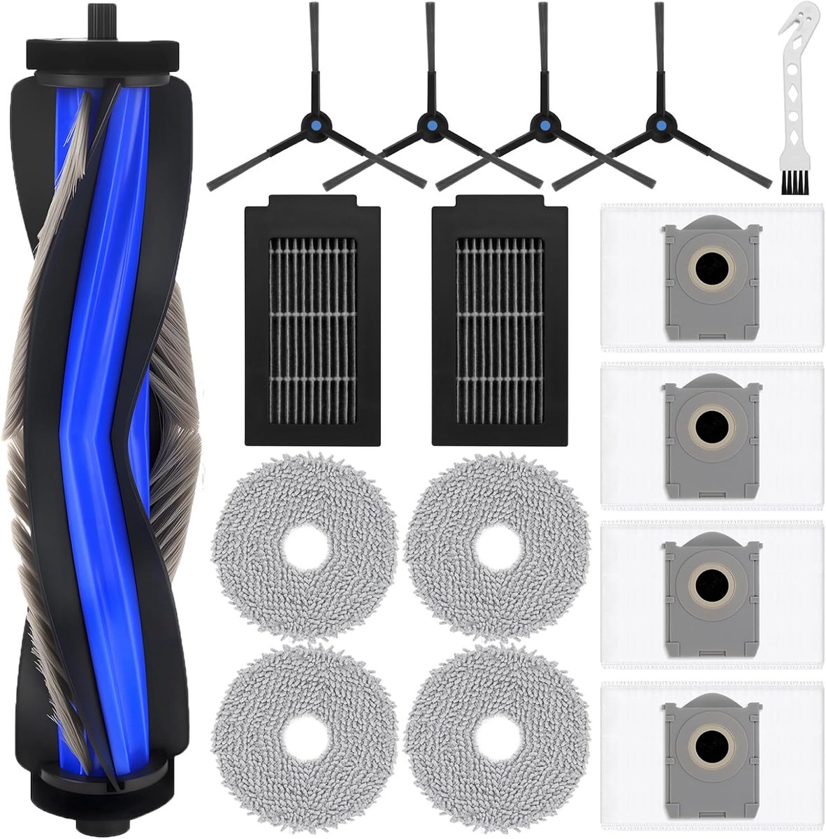 16 Pack Vervanging Accessoires Kit voor Ecovacs Deebot T50 Max/T50 Pro/T50 Omni/T50 Pro Omni Stofzuiger, Hoofdborstel Zijborstel HEPA Filter Mop Pads Stofzakken Reinigingsborstel