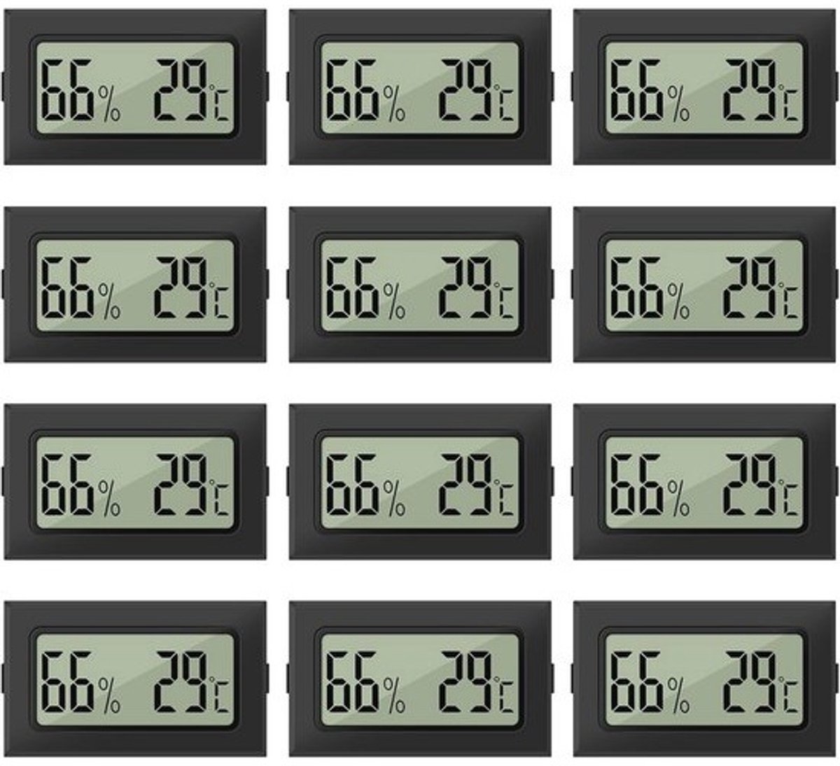 Mini Hygrometer en Thermometer Set - 12 Stuks - LCD Digitale Temperatuur- en Luchtvochtigheidsmeter voor Binnengebruik