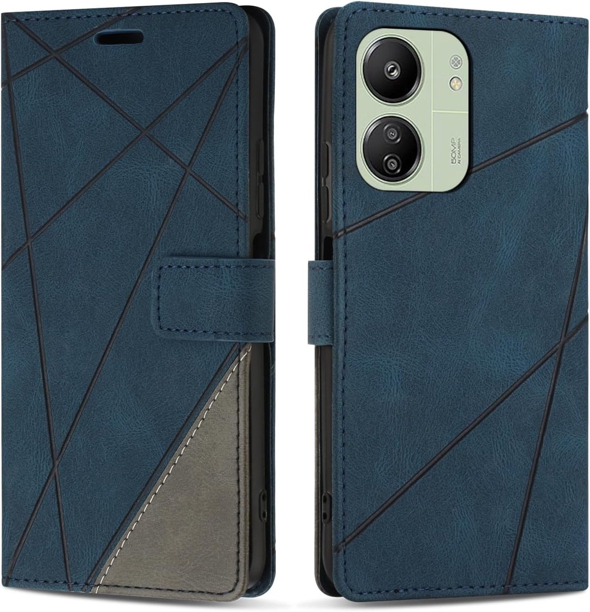 Hoesje voor Redmi 13C 4G, Premium Lederen Portemonnee Beschermhoes Telefoonhoesjes met Kaartenvakken Beschermhoesje voor Redmi 13C 4G, Blauw