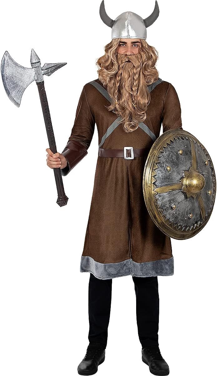 | Viking-kostuum voor mannen Nordic, Valkyrie, Barbaar, Vikings - Kostuum voor Volwassenen Accessoire verkleedkleding en rekwisieten voor Halloween, carnaval & feesten - Bruin