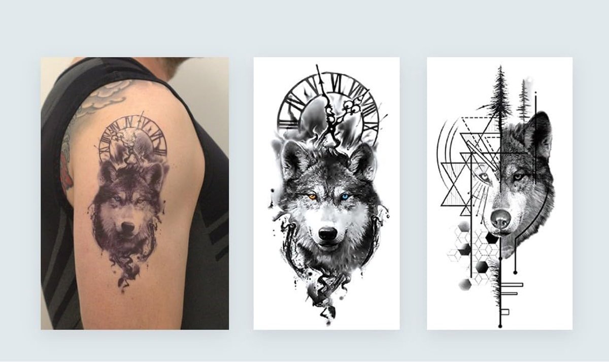 2 vellen Wolf Tattoos voor op de arm Wolven Tattoos Dieren Lijmtattoos XQB088 089