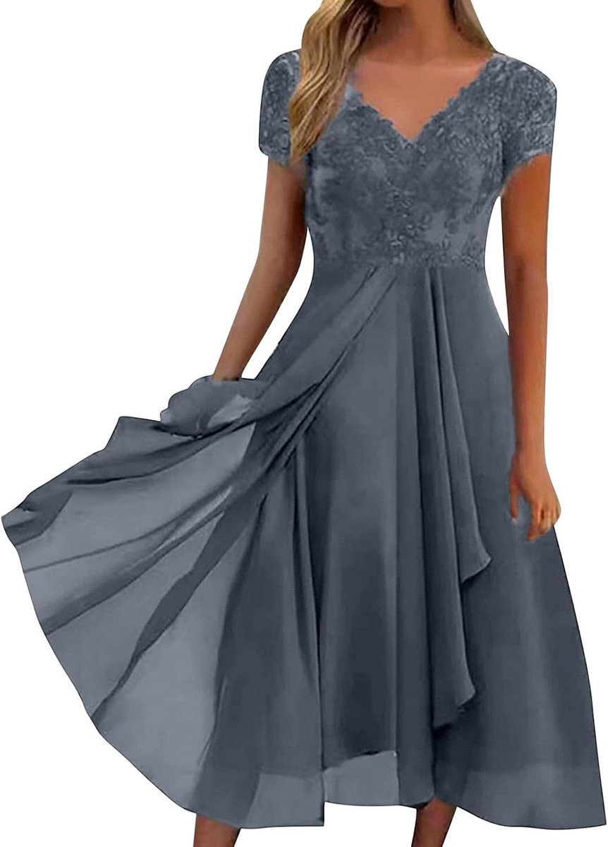 Damesjurk, casual, chic, elegant, avond, cocktail, ceremonie, grote maat, vintage, print, stippen, lente, korte mouwen, A89