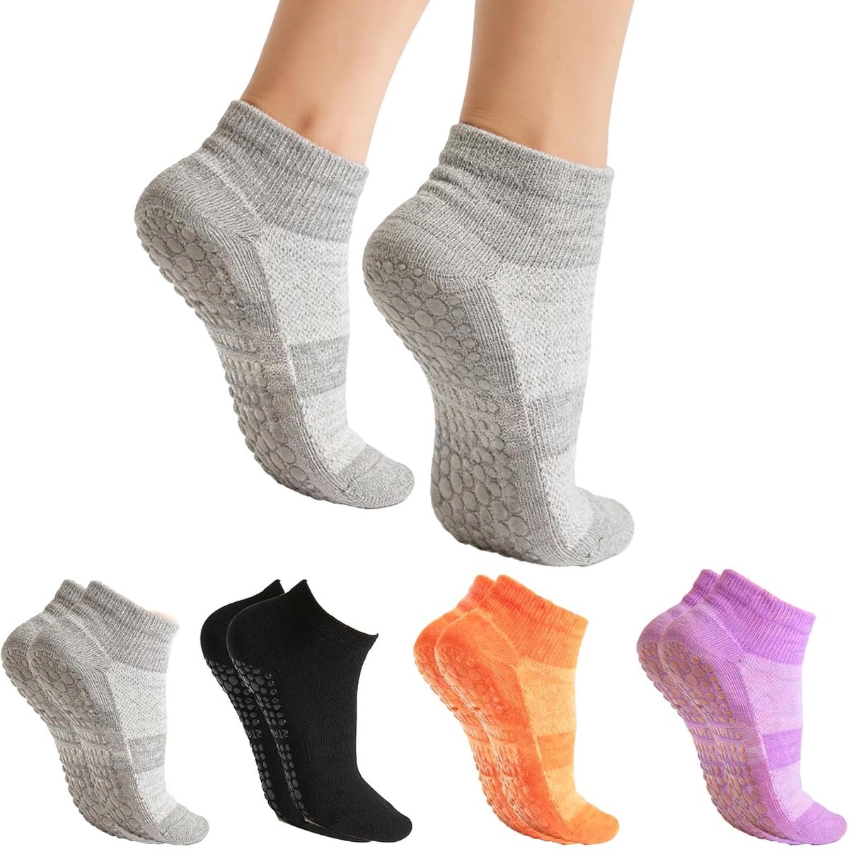 4 paar antislip yogasokken – ademende pilates- en sportsokken voor dames en heren – comfortabele katoenen sokken met siliconen grip, maat 37–42