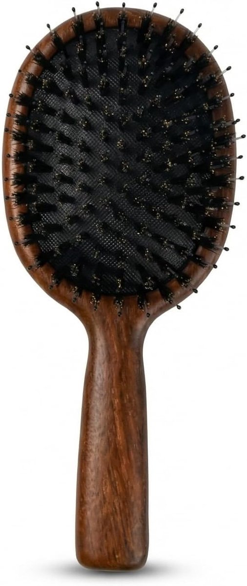 Haarborstel van wildzwijnharen voor dames, pneumatische borstel van sandelhout, goudkleurig, voor ontwarren en masseren van de natuurlijke hoofdhuid, voor lang en dun haar, met luchtkussen