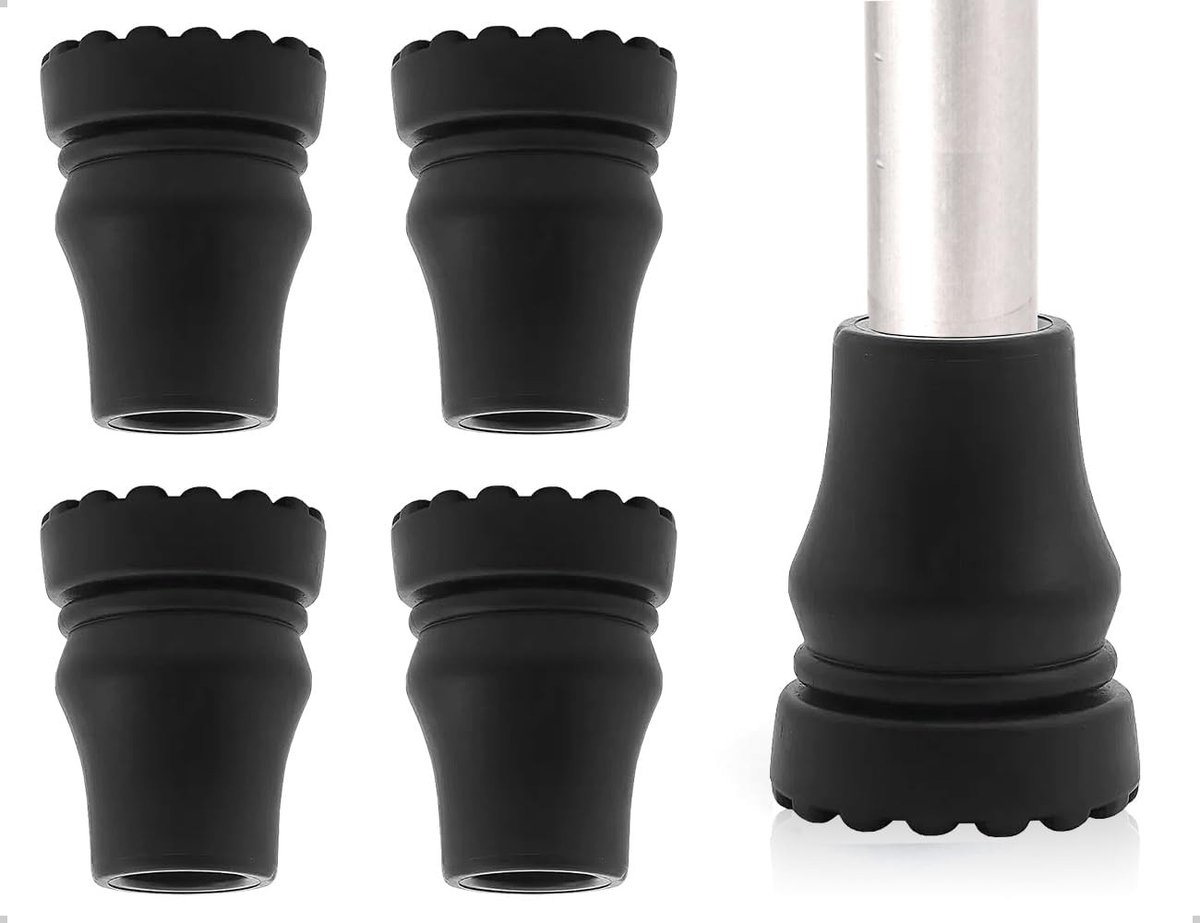 4 Stuks Rubber Buffers voor Loopstokken, Duurzame Grip Pads, Vervangende Antislip Tips voor Senioren en Wandelaars (Zwart, 16mm)