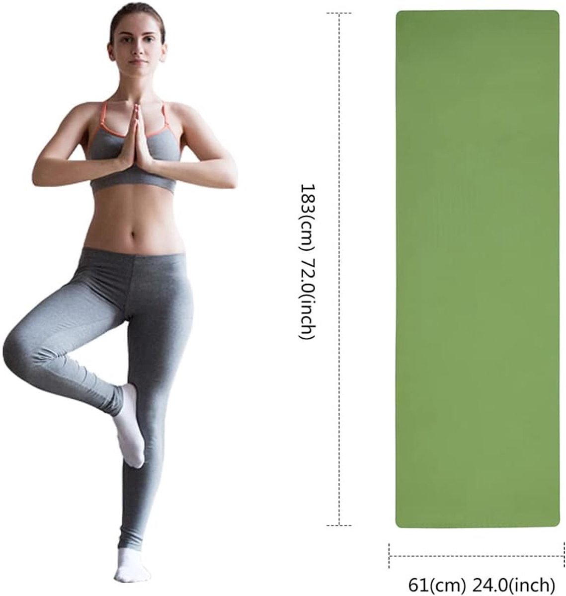 Oak & Tea Yogamat, dikke antislip yogamat voor mannen/vrouwen, oefenmat voor thuisgym met draagriem, meditatie, pilates, 183 x 61 x 0,6 cm
