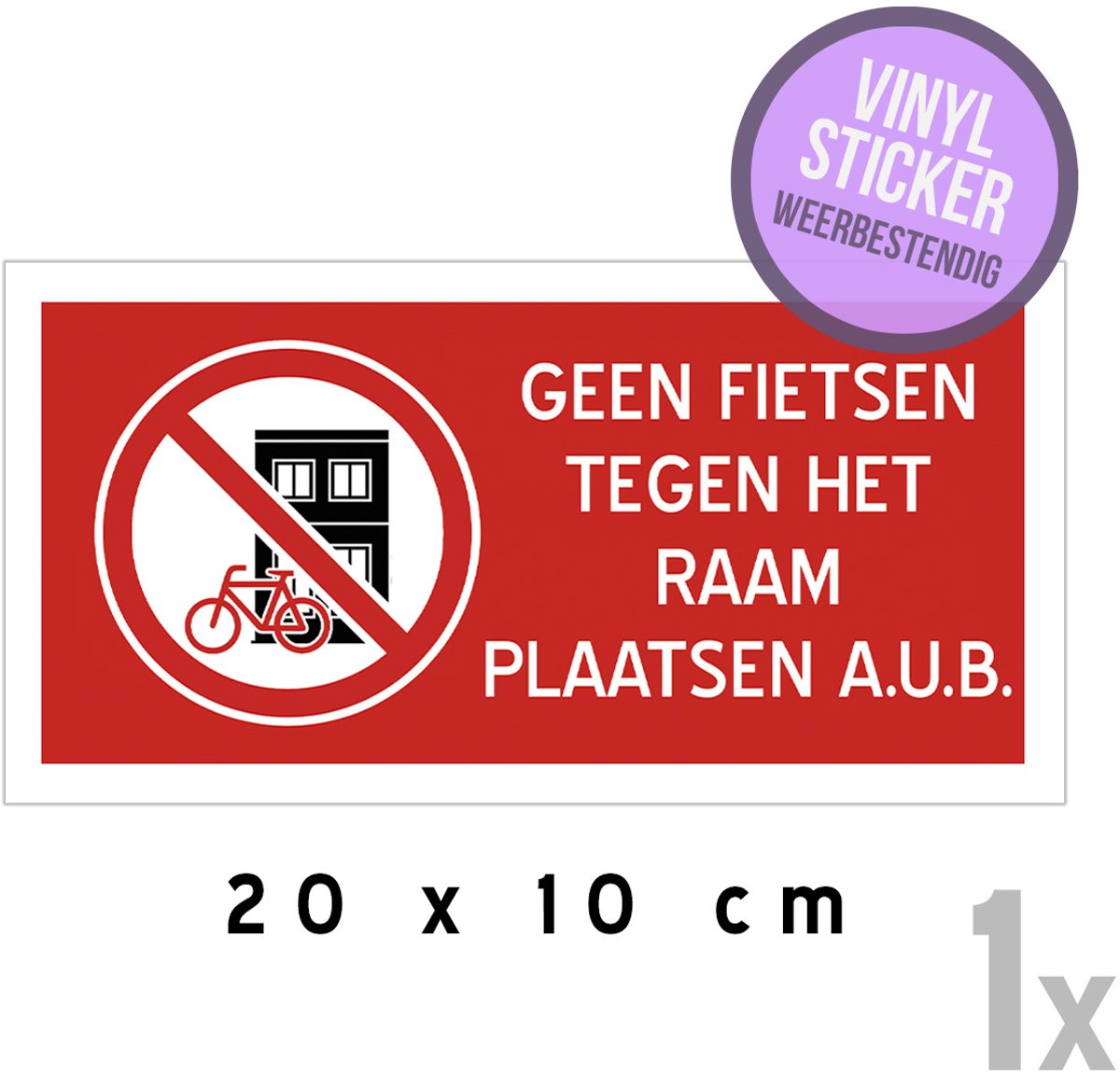 Pictogram/ vinyl sticker (1x) | "Geen fietsen tegen het raam plaatsen a.u.b." | 20 x 10 cm | Gevel | Voorgevel | Fiets | Overlast | Fietsers | Fietsvrij | 1 stuk