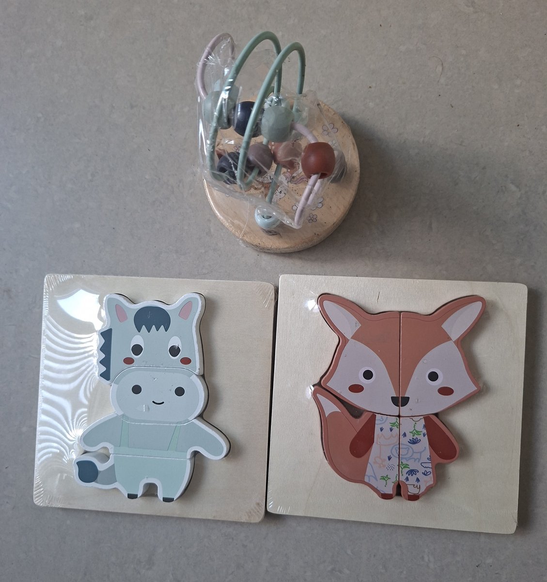 Lupilu Set van 3 / 2 Houten Puzzels en 1 Kralen Spiraal / Vanaf 1 Jaar