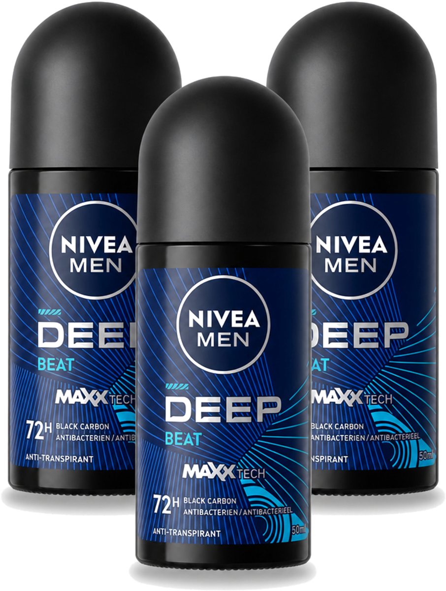 3 x Nivea - Men - Deodorant - Roller - Deep Beat - 48 Uur Lang Werkend - 50 ml - Bulkverpakking - 3 stuks