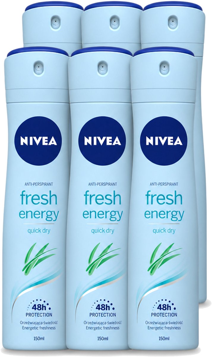 6 x Nivea - Deodorant - Spray - Fresh Energy - 48 Uur Lang Werkend - 150 ml - Voordeelverpakking - 6 stuks
