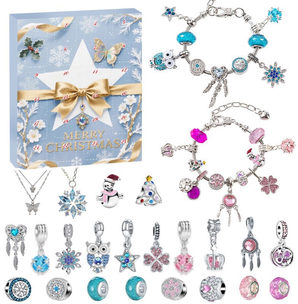 Adventskalender 2026 Sieraden Kerstmis – Kerstaftelkalender - Modieuze Armband Ketting Ring Oorbellen – 24 Dagen Aftellen Vakantie – Stijlvolle Elegante Kerstcadeau Set