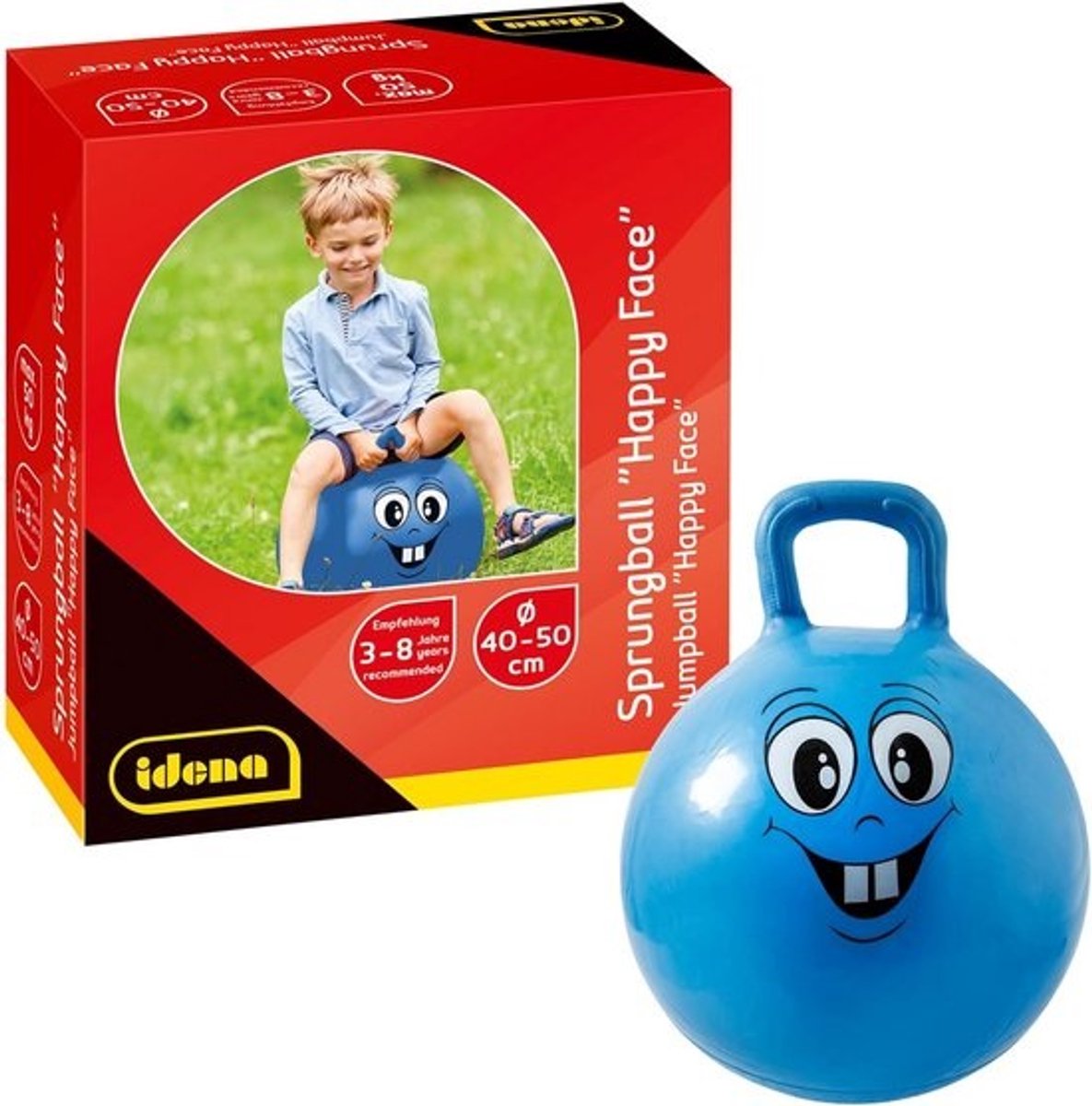 Springbal Happy Face Blauw 45-50 cm Belasting 50 kg Zomer Park Kleuterschool