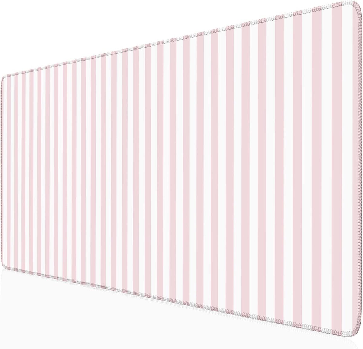 Muismat met roze strepen en stijl, gaming-muismat, antislip, voor bureau, genaaide randen en rubberen basis voor pc, kantoor, bureauonderlegger en toetsenbord, 800 x 300 x 3 mm