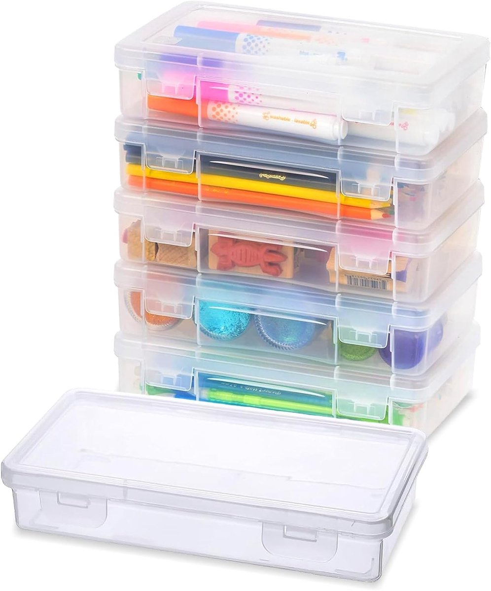 opbergpennen, 6 stuks, transparante knutselorganizer met deksel, snapsluiting, stapelbare opbergdoos, opbergdoos voor kunsthandwerk, onderdelen, school, gezin