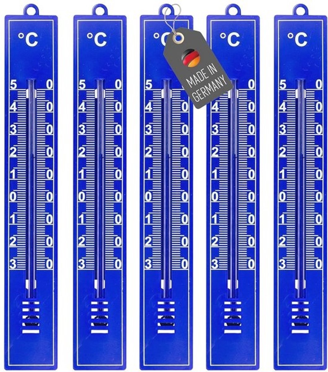 Set van 5 analoge thermometers voor binnen en buiten - Nauwkeurige temperatuurmeting zonder batterij, weerbestendig, 17,5 cm