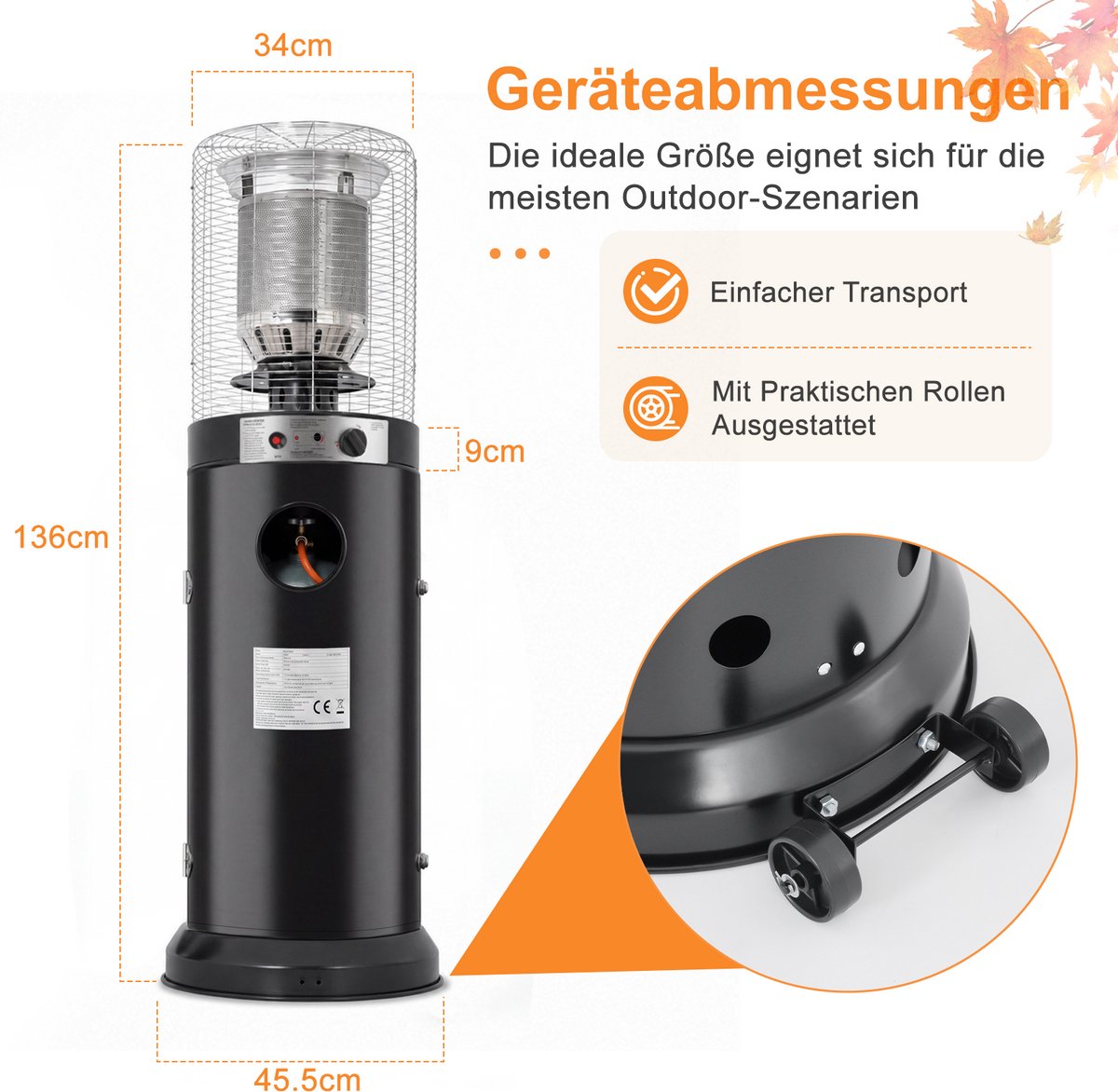 NETTLIFE Gas terrasverwarmer 5-10kW | Staande tuinverwarmer met kantelbeveiliging - piëzo-ontsteking - wielen & beschermhoes | Voor tuin en terras - geschikt voor 15kg gasfles – foto 4