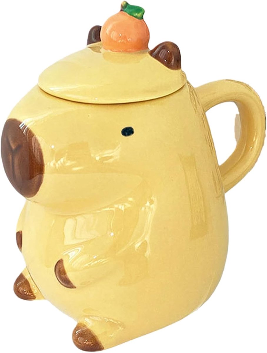 Schattige 3D Water Varken Mok met Deksel, Persoonlijke Keramische Koffiemok voor Kinderen, Perfect voor Verjaardagen en Kerstmis, Geel