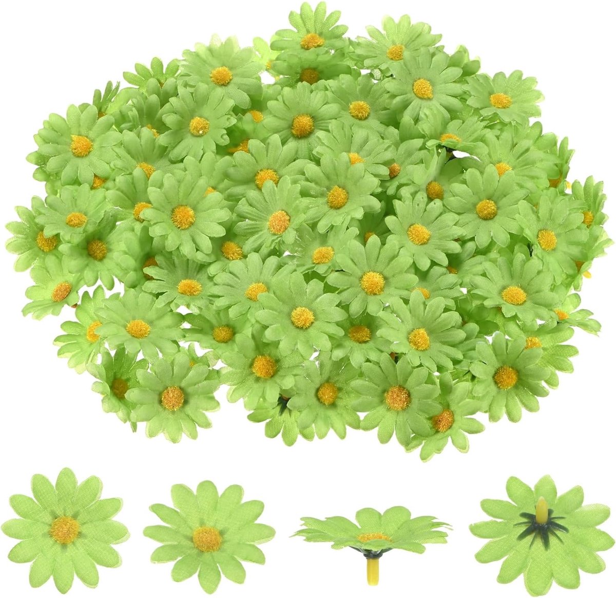 Kunstbloemhoofden (6,5 cm, groen) 100 stuks - Zonnebloem Zijde Nepbloemen & Faux Bloemen Bulk, Toepassen op DIY Crafts/Bruiloft/Feest/Decor/Thuis