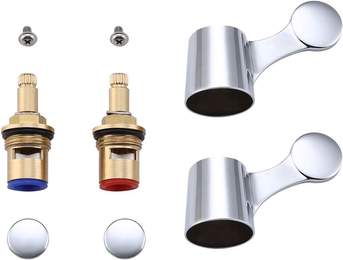 Kwartslag kraanpatronen met metalen hendel, 1/2 inch, chroom, set van 2 voor keuken en badkamer