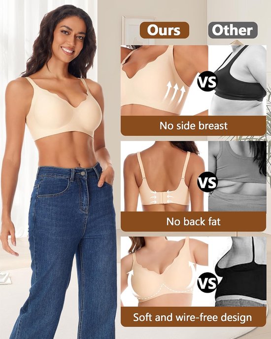 Dames zonder beugel naadloze push-up beha V-hals sterke grip zachte comfortabele beha strijkloos T-shirt bralette — afbeelding 4
