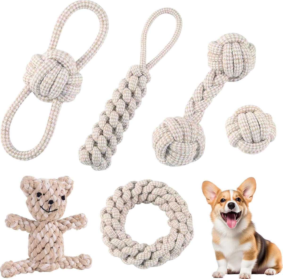 Speelgoed voor honden, 6 stuks, interactief hondenspeelgoed om te kauwen