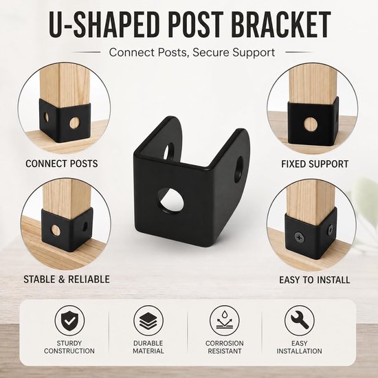 10 stuks U-vormige beugels voor zwart hout, U-vormige wandhouders voor — afbeelding 3