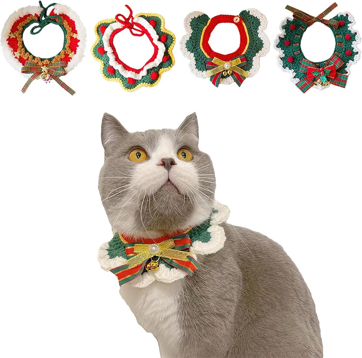 4 stuks kersthalsband voor katten en honden, hert, kerstman, sneeuwvlok, huisdieraccessoires voor Kerstmis (groep B, M)