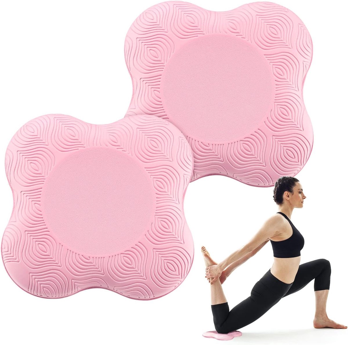 2 stuks Yoga-kniebeschermers, 20 cm, kniebeschermers, antislip, yoga, knieondersteuning voor gymnastiek, pilates, rekoefeningen, roze
