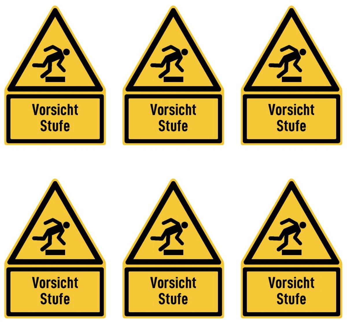 75x50 mm, 6 stuks - Waarschuwingsniveau - Waarschuwingsteken met tekst (Duits) (geel/zwart) - Driehoek - W007 - DIN EN ISO 7010 / ASR A1.3