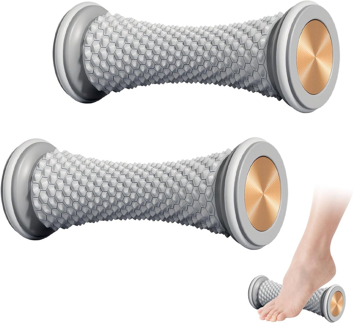 Egelbal voor voetmassage, 2 stuks, massagerol, voetmassage, pijnmassageroller voor hand en voet, stressvermindering en ontspanning, draagbare egelbal, voetmassage voor hielspoor, grijs
