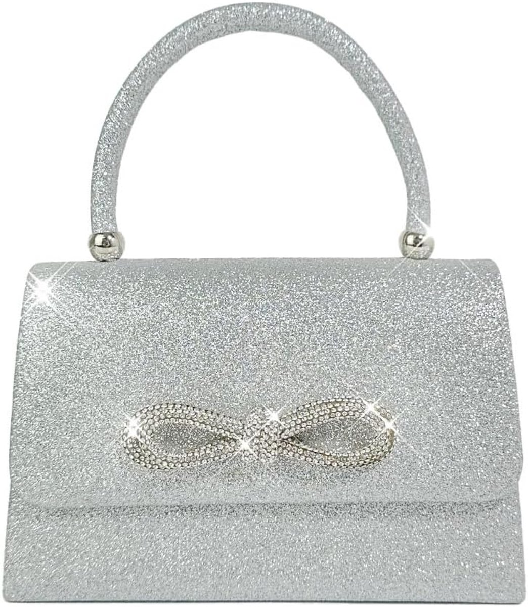 Handtas voor dames, elegante vlinderdas, glitter avondtas, schoudertas, ketting, sprankelend, crossbody handtas voor formele eindejaarsbal, feest, bruiloft, cocktail