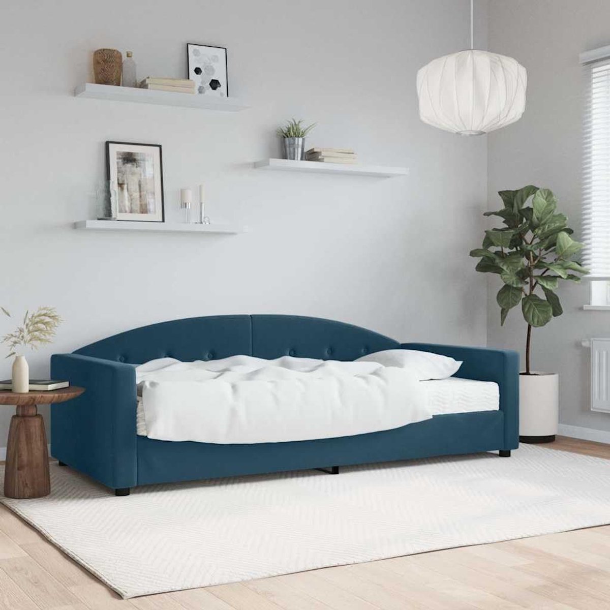 2 in 1 fluwelen slaapbank multifunctioneel met schuimmatras standaard blauw