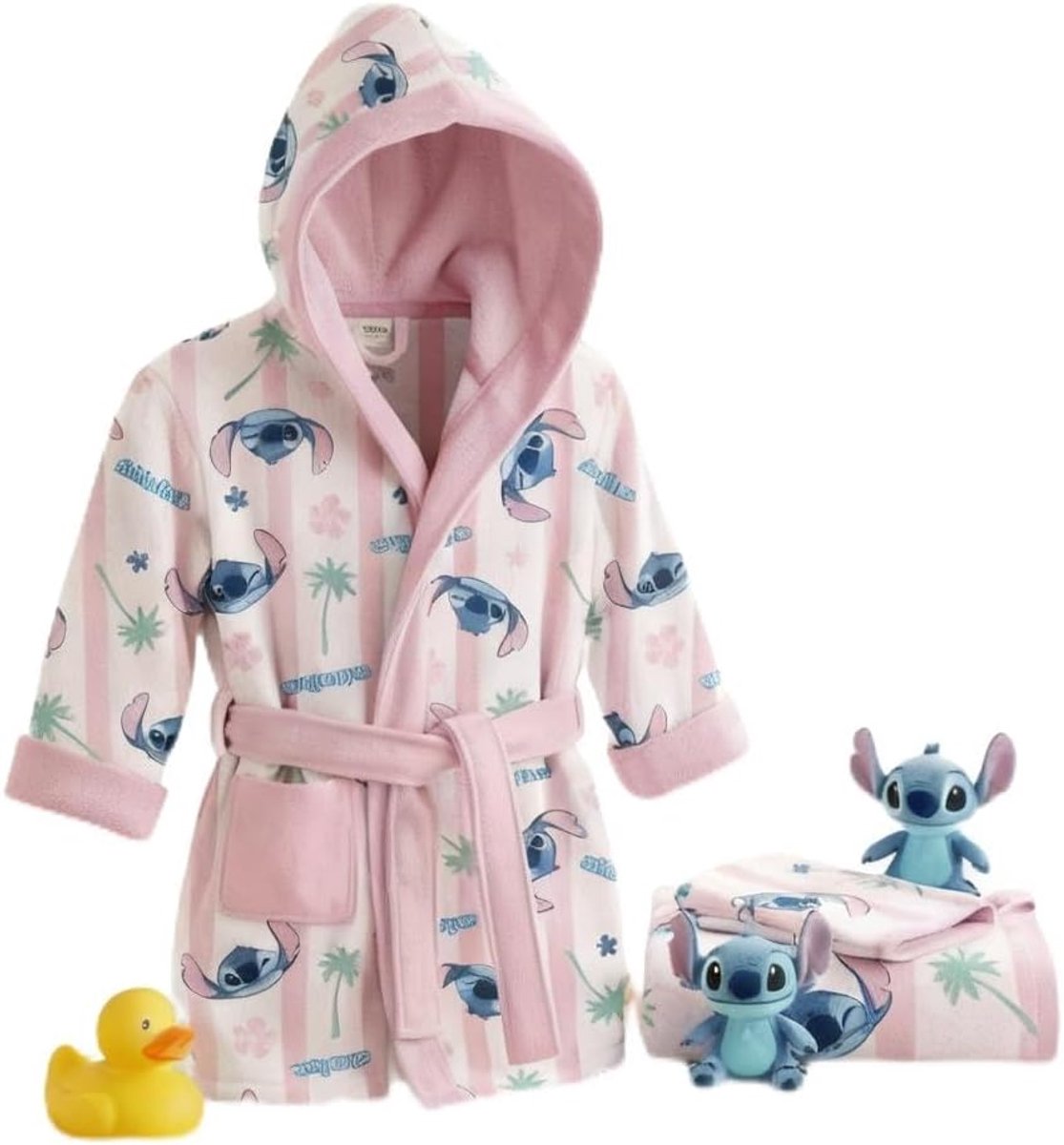 Stitch Disney Badset voor kinderen, 3-4 jaar, badjas met capuchon + handdoek, 50 x 100 cm + washandje, Aloha, 100% polyester