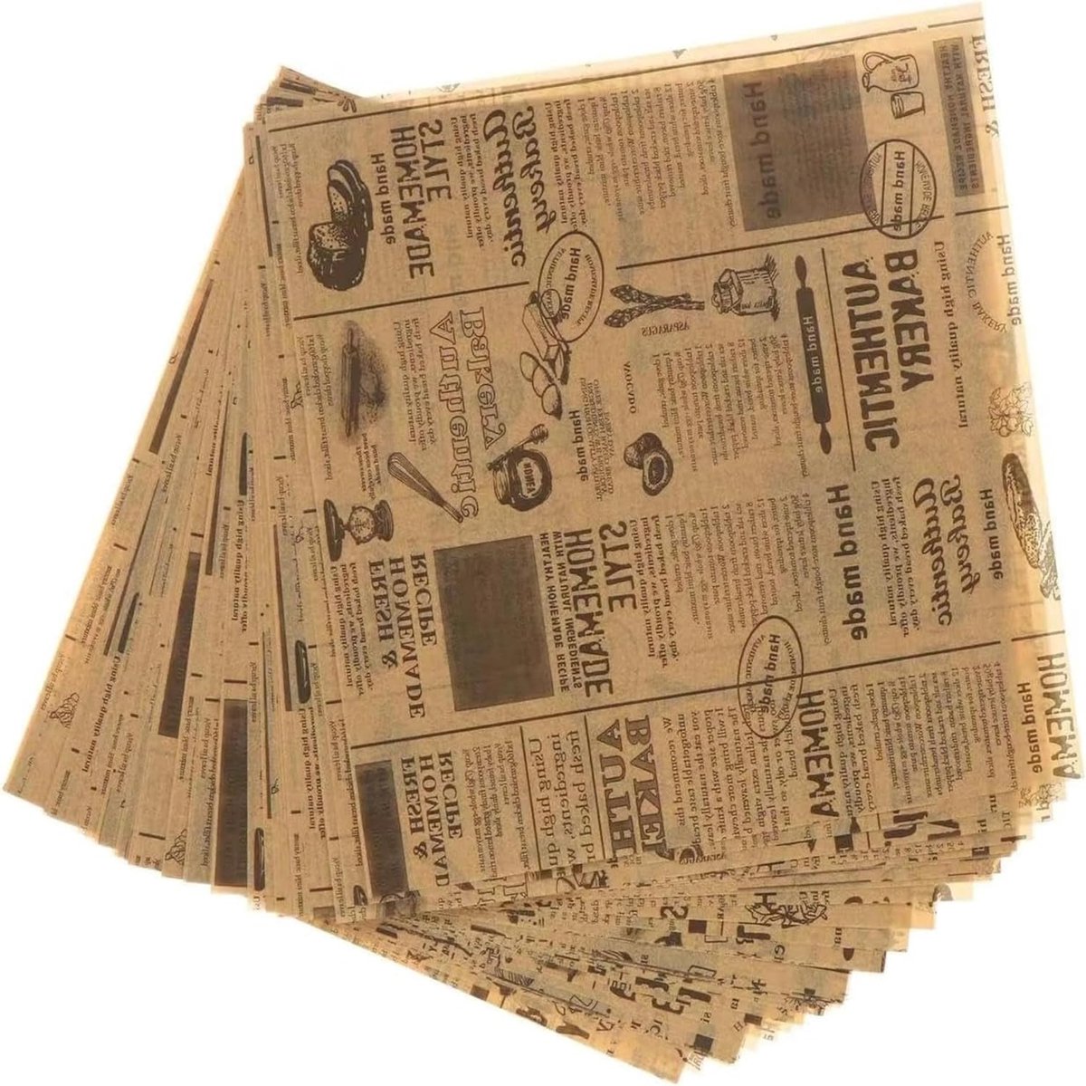 50-Pack Vintage Krant Voedsel Wrap voor Broodjes, Hamburgers, Party Trays, Picknics & Holiday Catering (25x25cm)