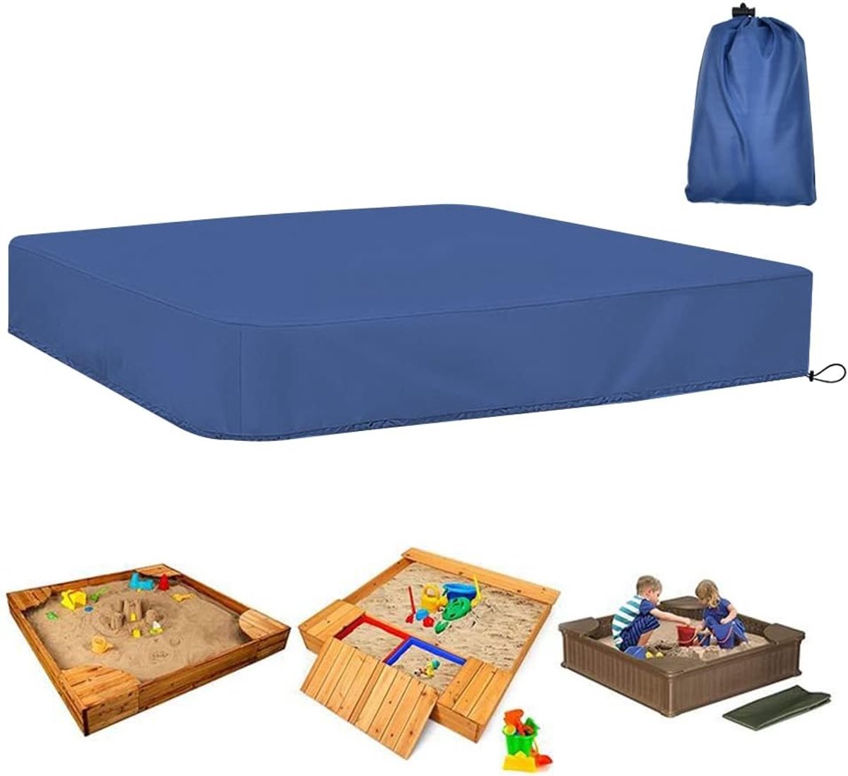 Zandbakafdekking, zandbakafdekking, afdekzeil, waterdicht, 210D Oxford-stof, zandbakzeil, zandbakzeil, dekzeil met trekkoord, opbergtas voor zandbak (125 x 125 cm, blauw)