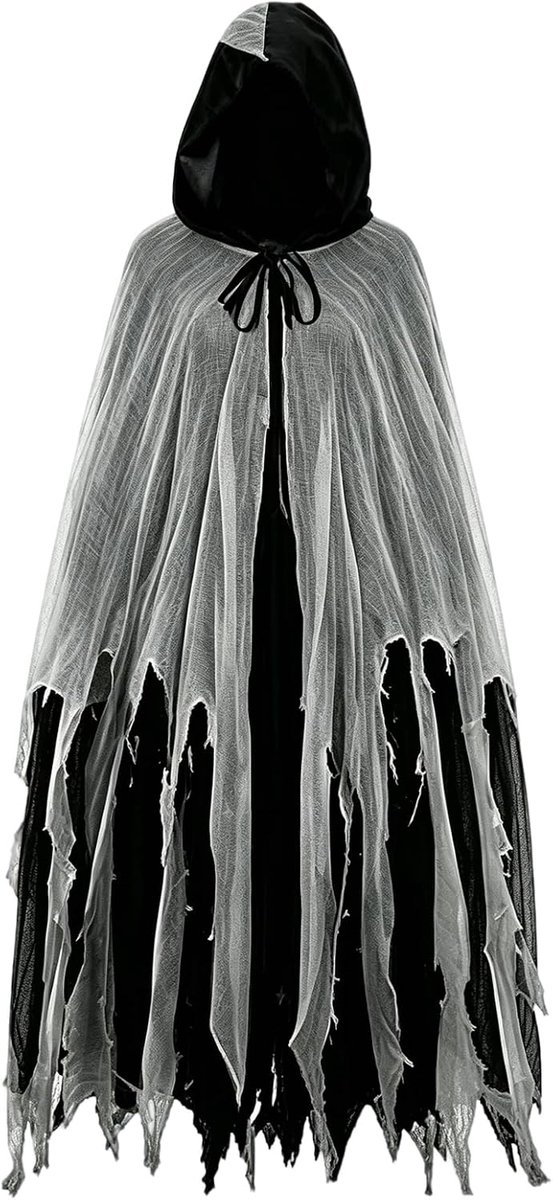 Sensenmann-kostuum voor heren, 180 cm, geestcape, geest, Halloween, cape met capuchon, spokman, spookoutfit, Halloween-feest