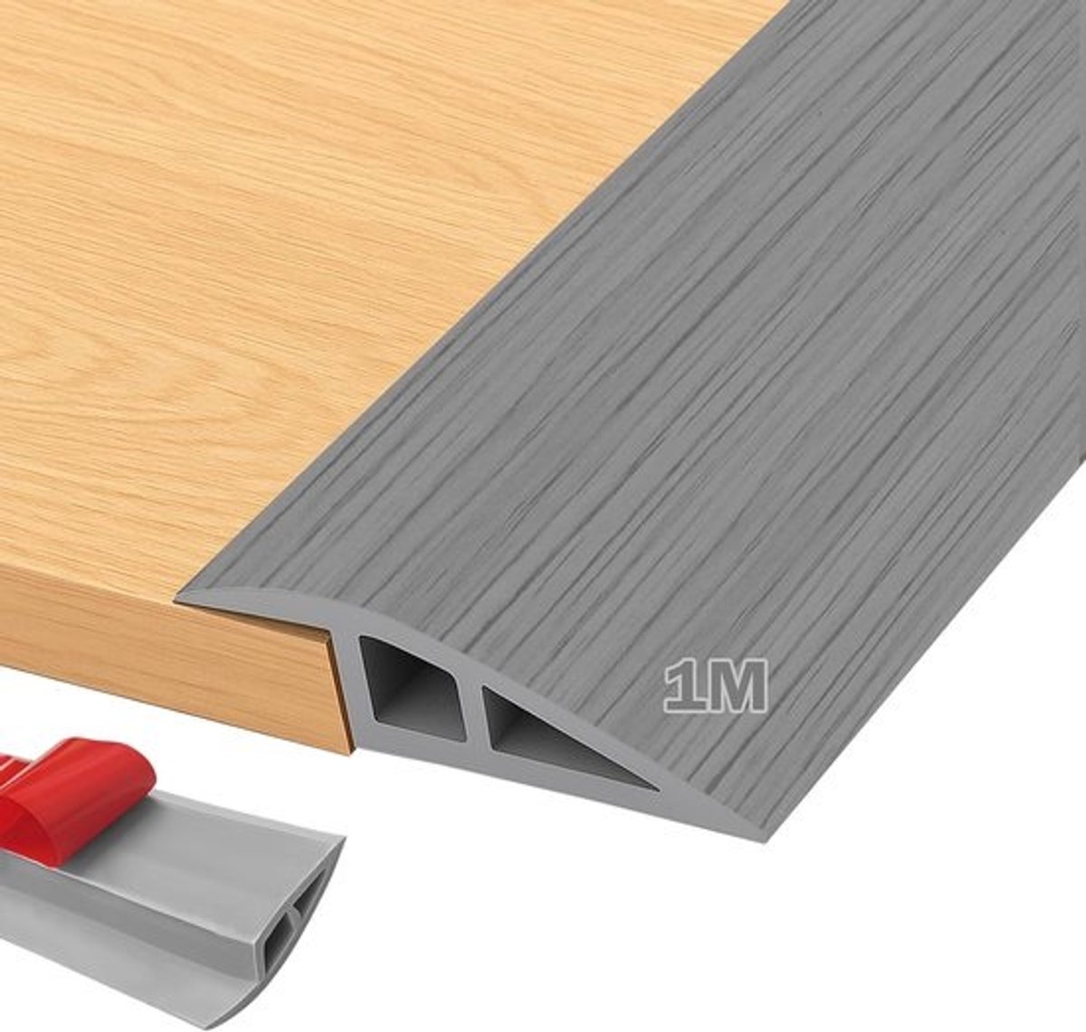 PVC Overgangsprofiel - Deurdrempellijst Vloer - Vloeren Egaliseren - Zelfklevend Hoogtecompensatie - 1 Meter 7cm - Grijze Houtnerf