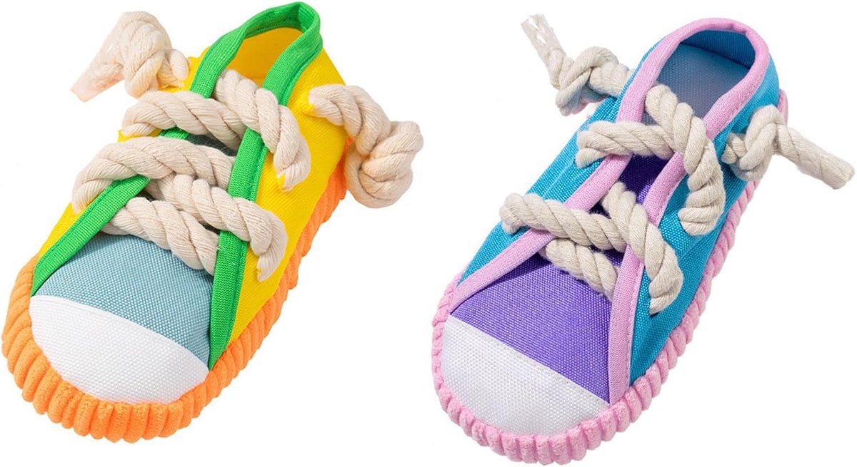 2 stuks hondenkauwspeelgoed, pantoffelvorm, hondenspeelgoed, piepend speelgoed voor huisdieren, piepspeelgoed voor honden (Geel, bruin, 18 * 8.5cm)