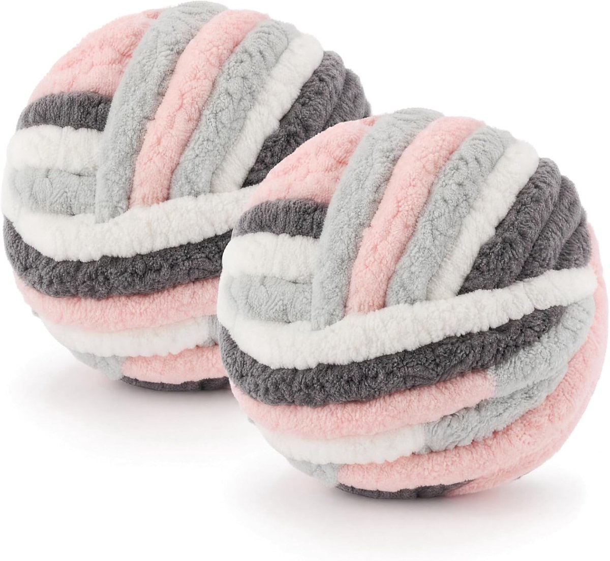 Chenillewol, set van 2, 2 x 250 g, dik garen voor haken en breien, zacht reuzengaren voor beginners, dekens, kussens en sjaals, blauw-roze-wit
