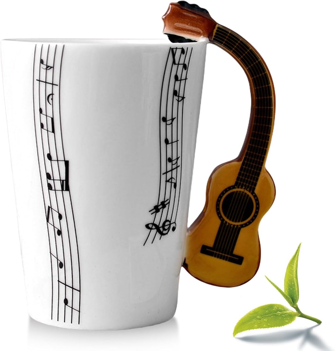 Koffiemok met gitaarhandvat, muzieknoot bedrukte theekopje, cadeau, keramische mok, koffiemok voor muziekliefhebbers, muziekcadeau, 250 ml