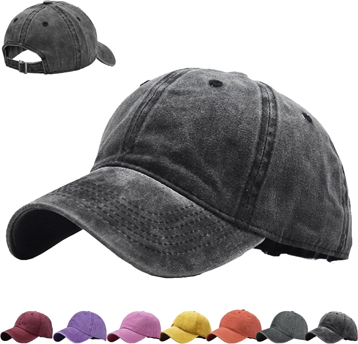 Honkbalpet voor jongens en meisjes, gewassen, puur katoen, effen, verstelbare baseballcap