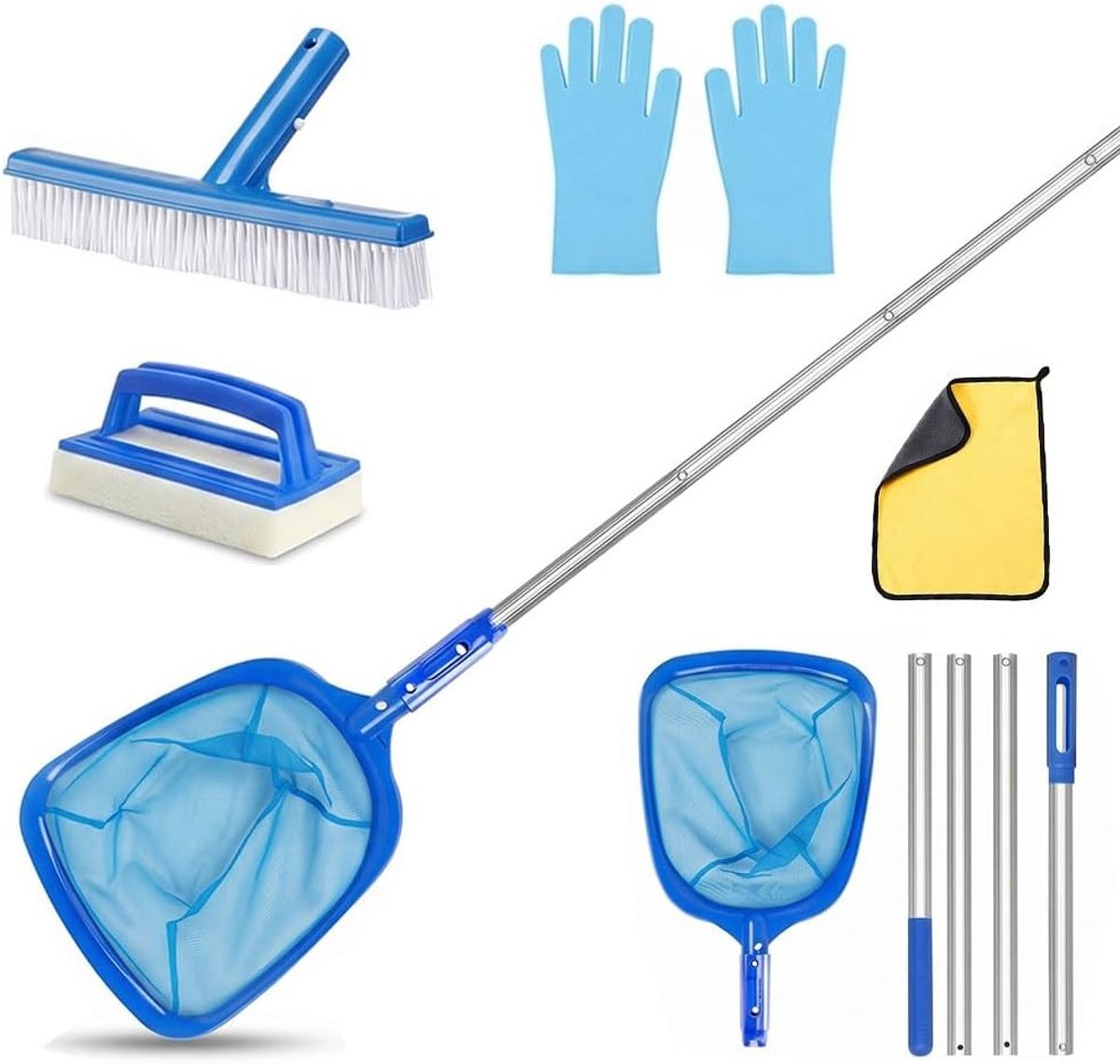 Skimmer voor zwembadreiniging met net en borstel, 188 cm, ideaal voor een schoon zwembad, zwembadaccessoires en onderhoudsset
